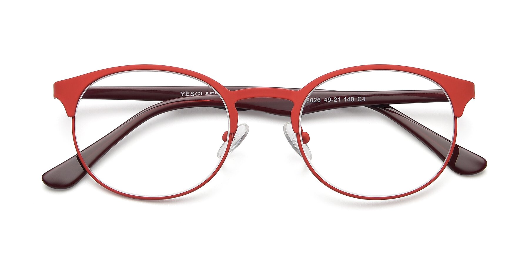 View of SR8026 in Matte Red with Clear Eyeglass Lenses