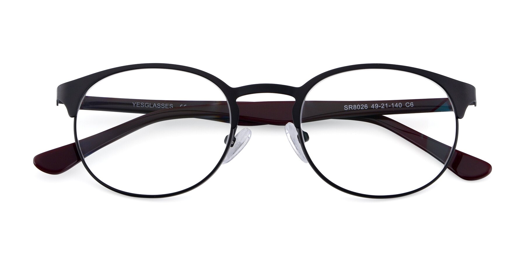 Folded Front of SR8026 in Black with Clear Eyeglass Lenses
