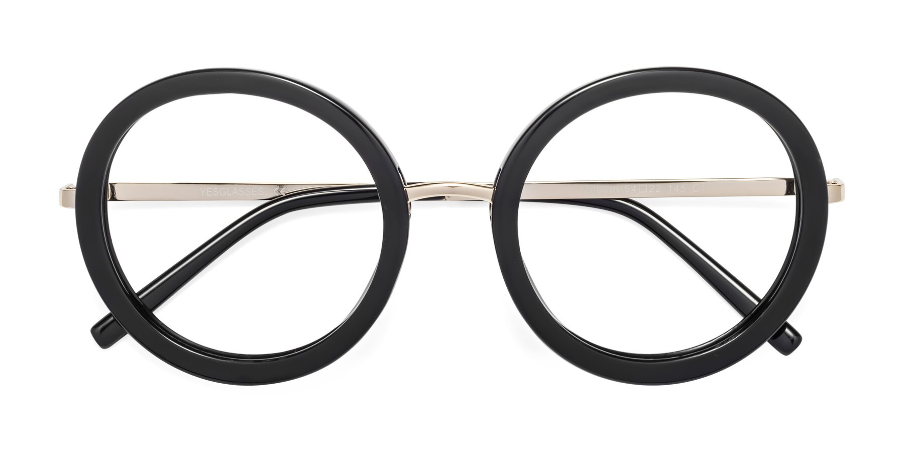 Folded Front of Bloom in Black with Clear Reading Eyeglass Lenses