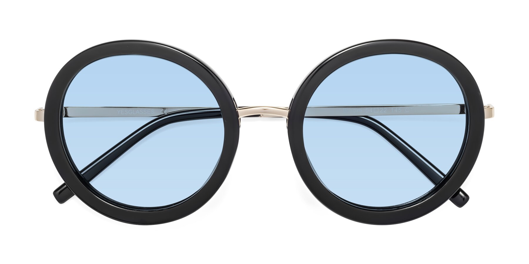 Folded Front of Bloom in Black with Light Blue Tinted Lenses