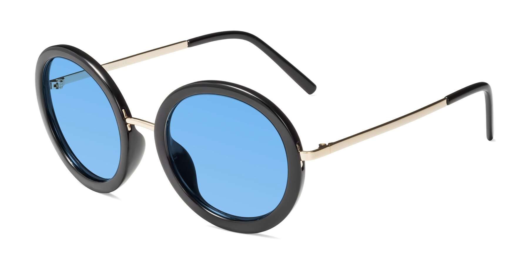 Angle of Bloom in Black with Medium Blue Tinted Lenses