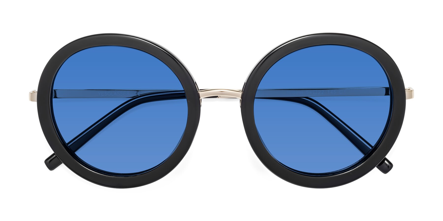 Folded Front of Bloom in Black with Blue Tinted Lenses