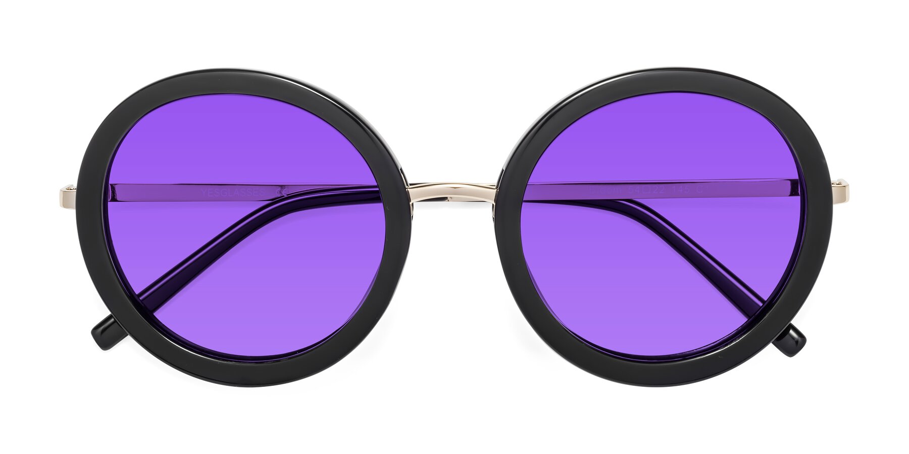 Folded Front of Bloom in Black with Purple Tinted Lenses