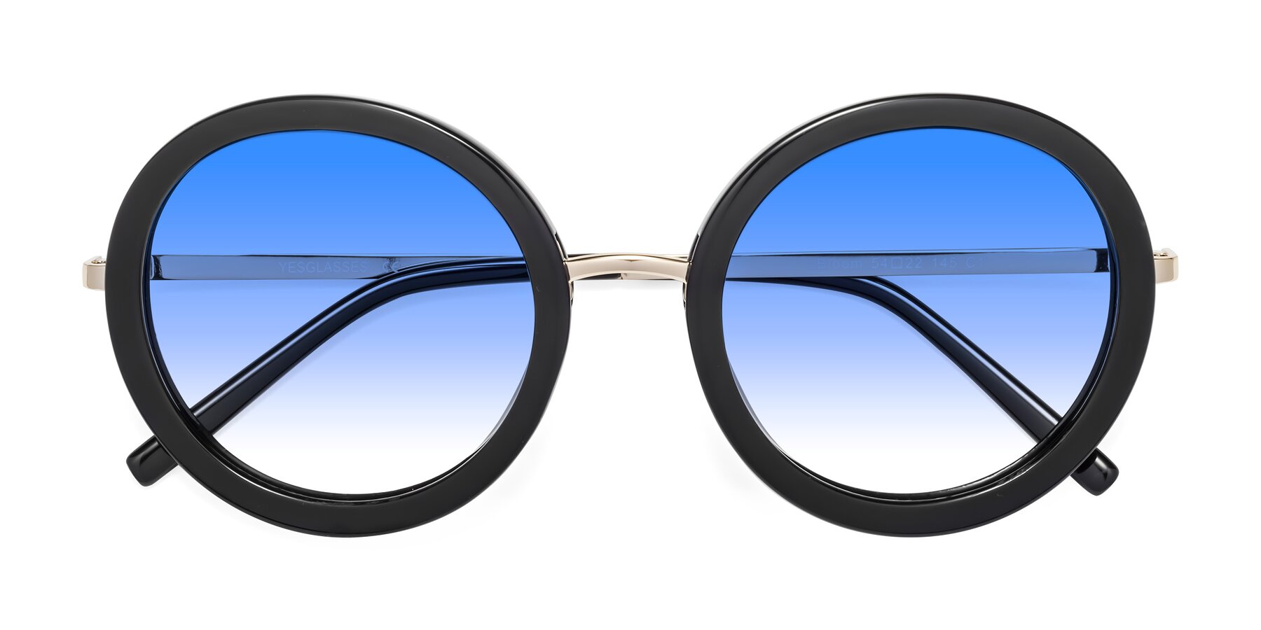 Folded Front of Bloom in Black with Blue Gradient Lenses