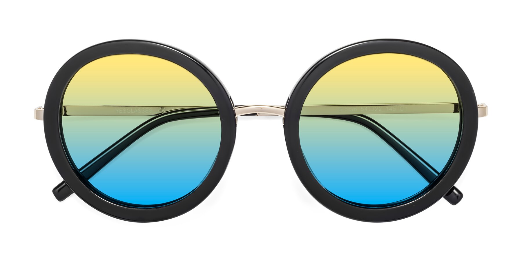 Folded Front of Bloom in Black with Yellow / Blue Gradient Lenses
