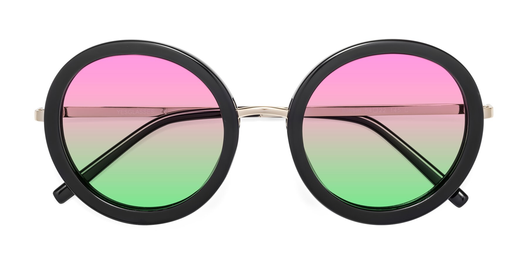 Folded Front of Bloom in Black with Pink / Green Gradient Lenses
