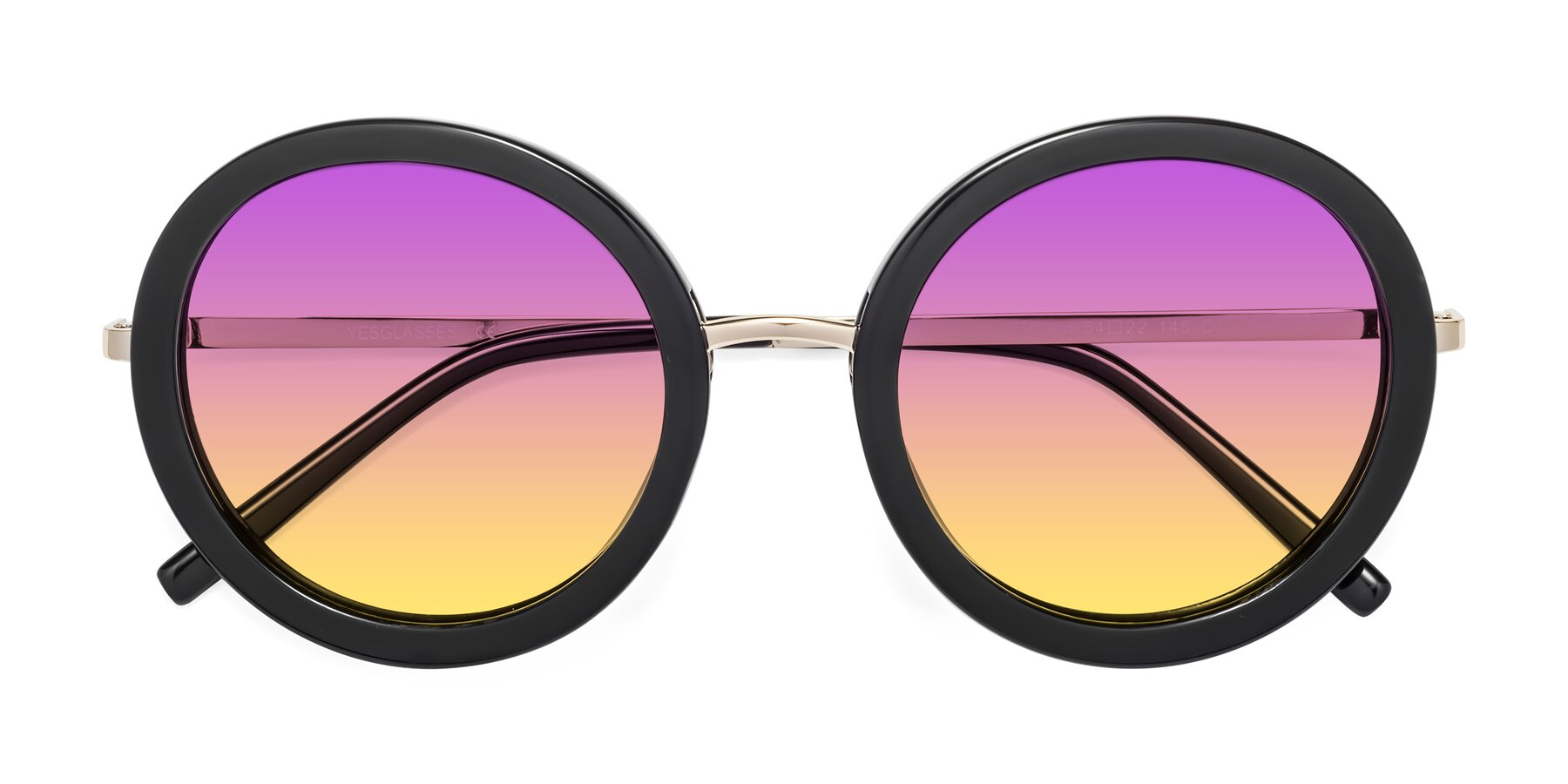 Folded Front of Bloom in Black with Purple / Yellow Gradient Lenses