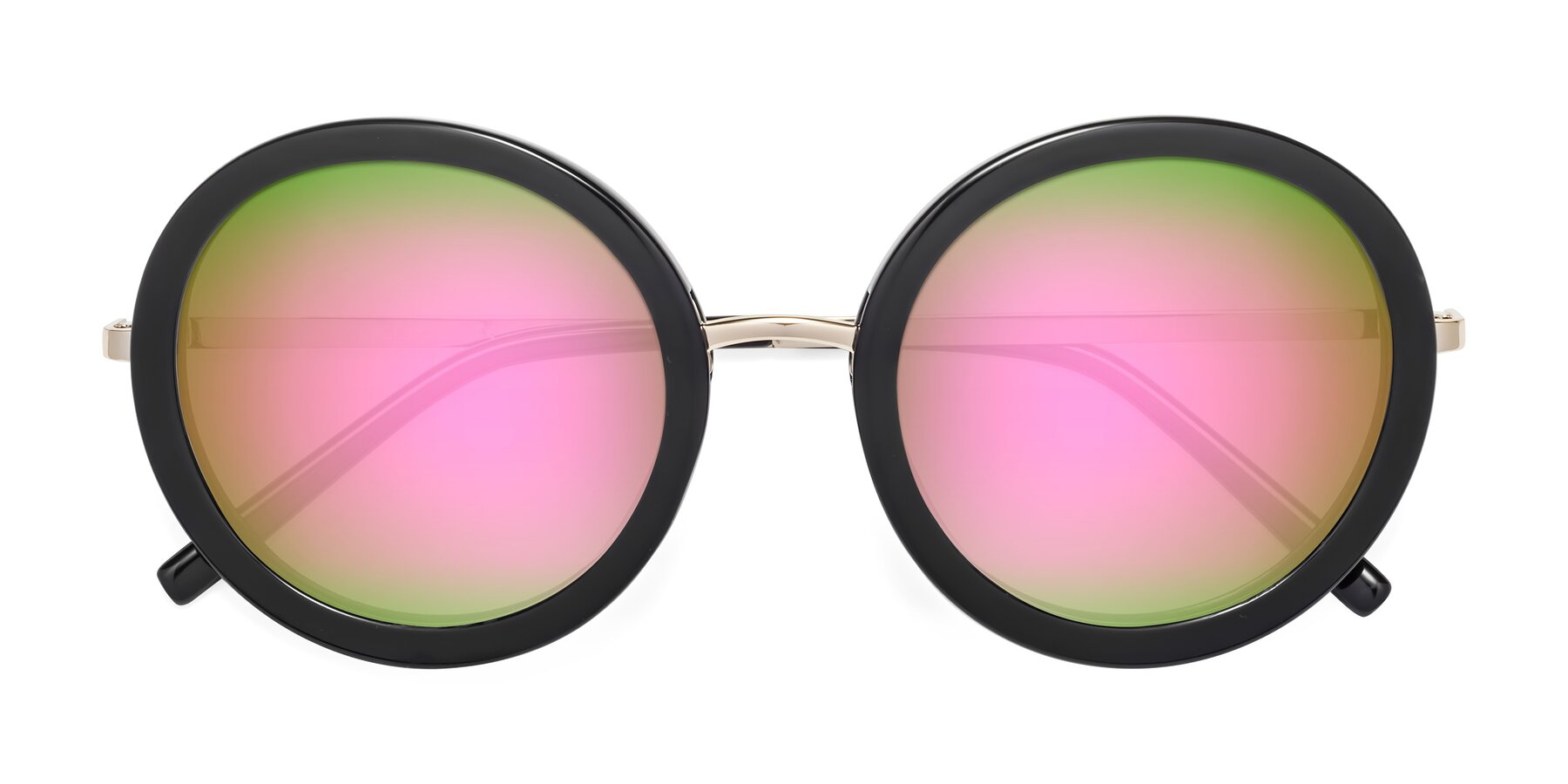 Folded Front of Bloom in Black with Pink Mirrored Lenses