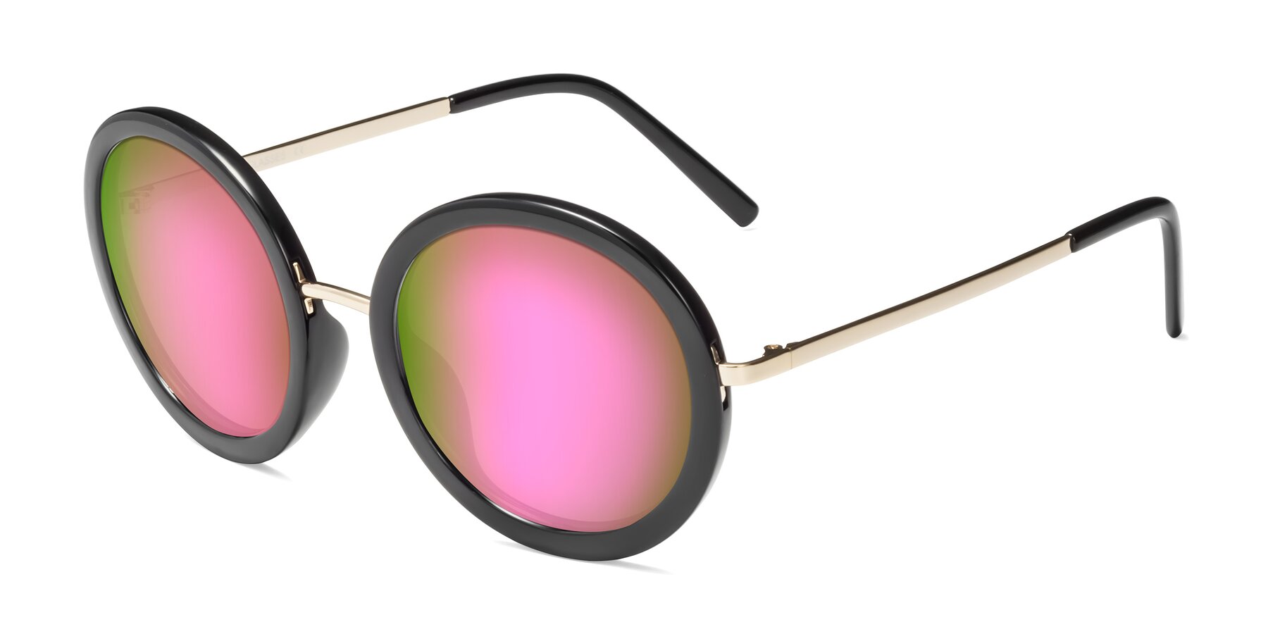 Angle of Bloom in Black with Pink Mirrored Lenses