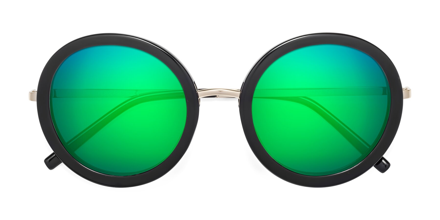 Folded Front of Bloom in Black with Green Mirrored Lenses
