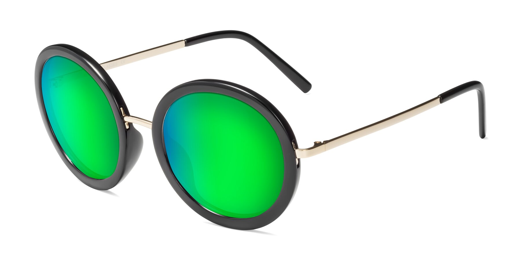 Angle of Bloom in Black with Green Mirrored Lenses