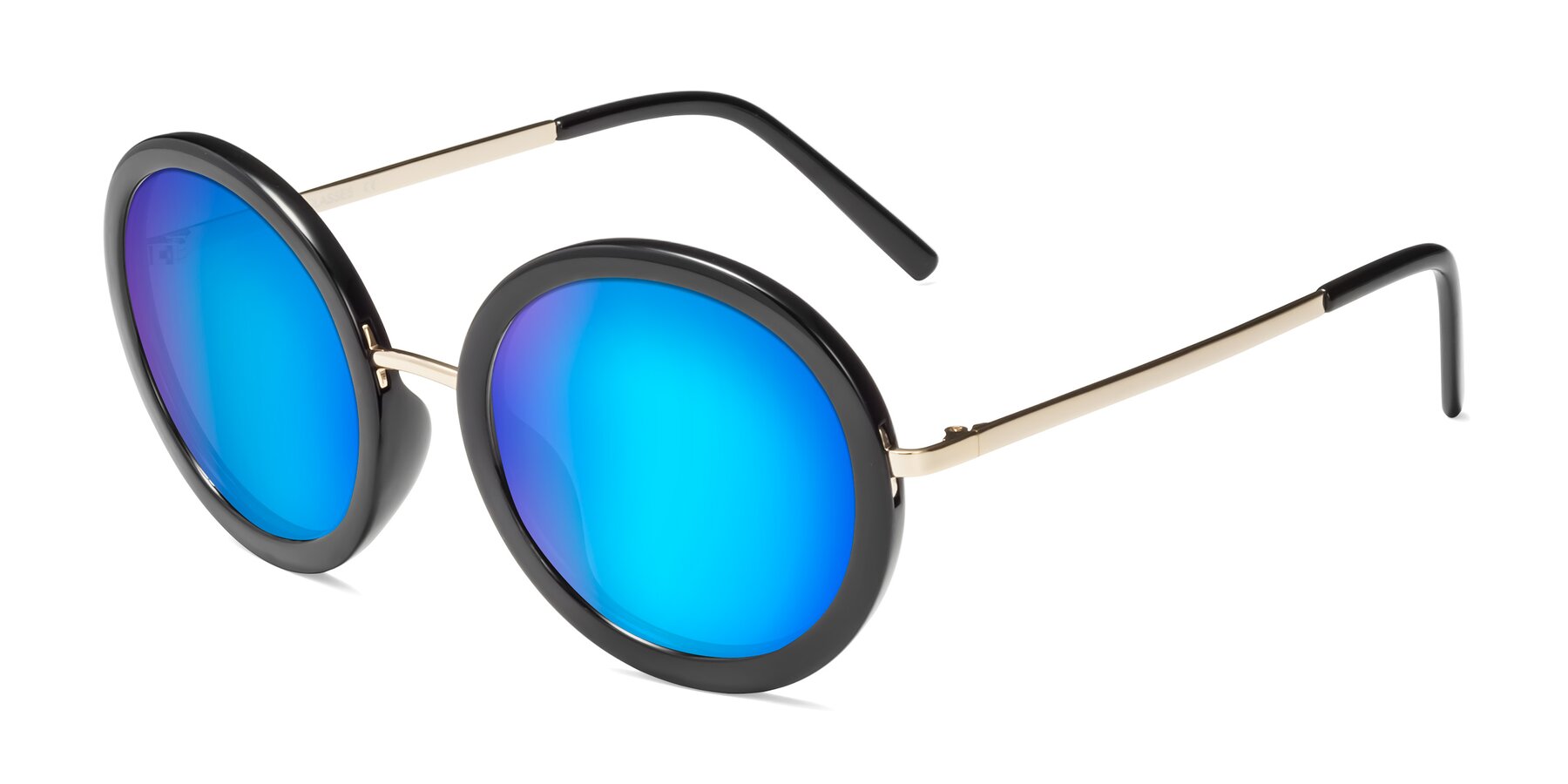 Angle of Bloom in Black with Blue Mirrored Lenses