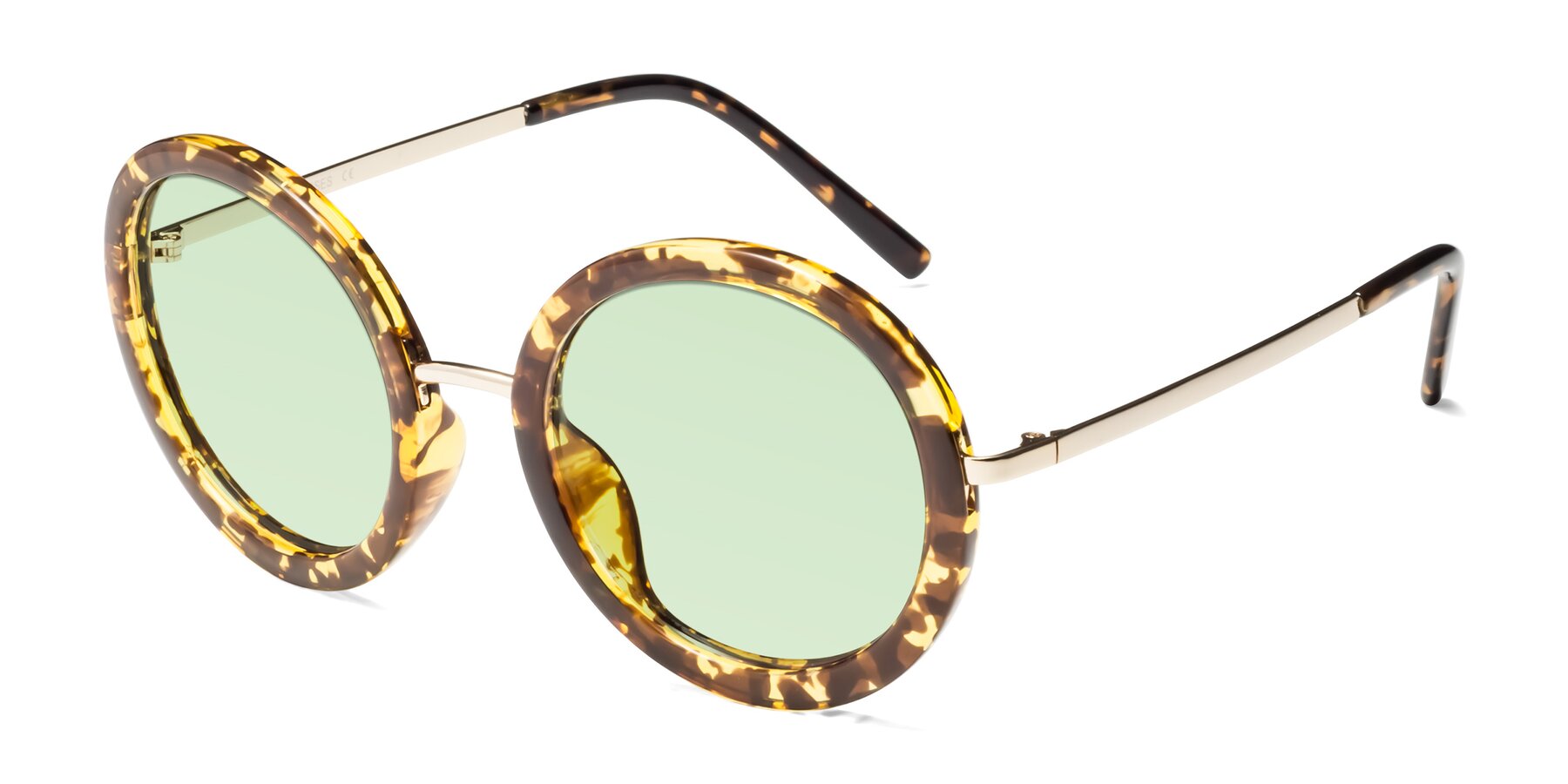 Angle of Bloom in Transparent Tortoise with Light Green Tinted Lenses