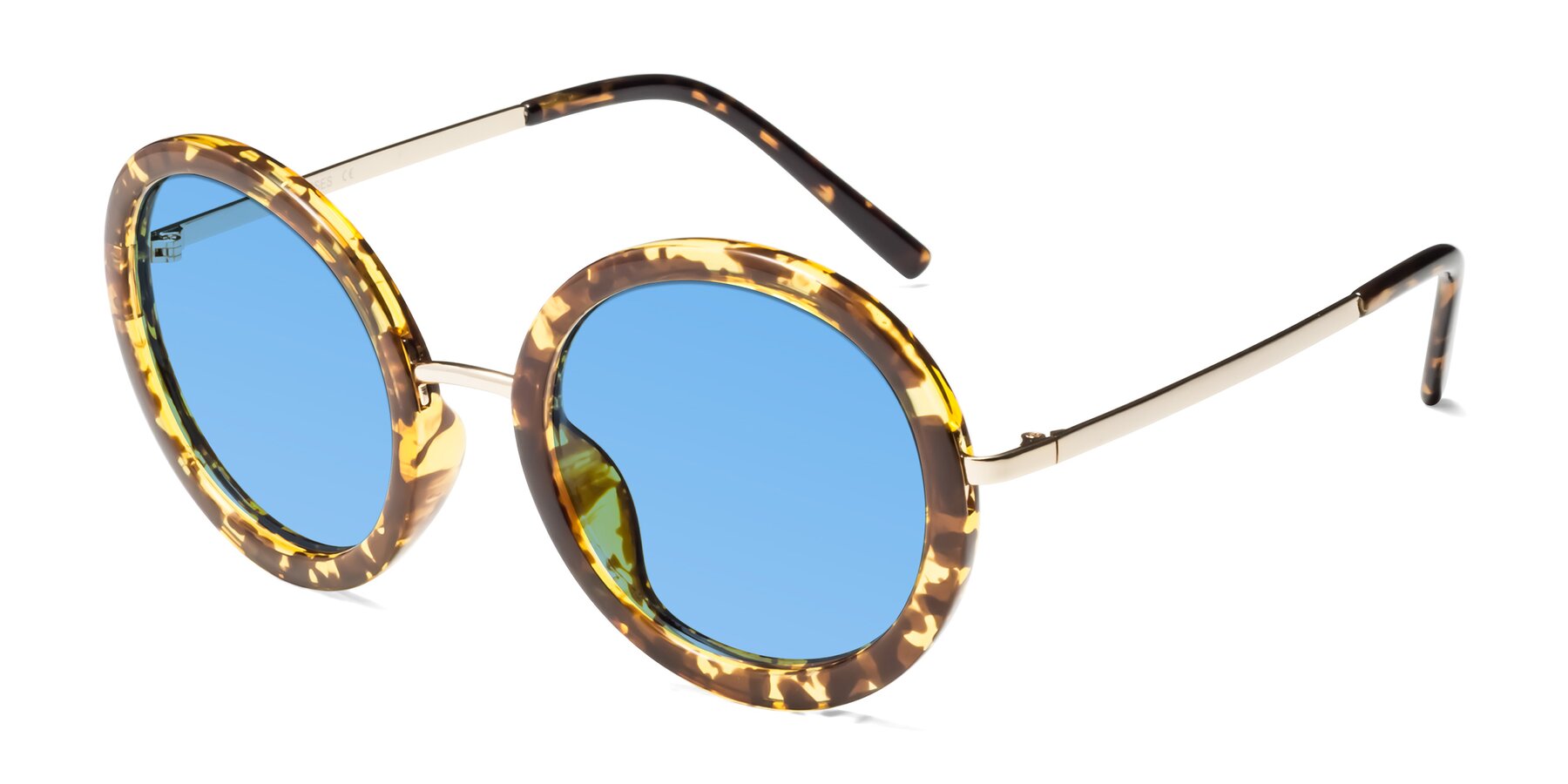 Angle of Bloom in Transparent Tortoise with Medium Blue Tinted Lenses