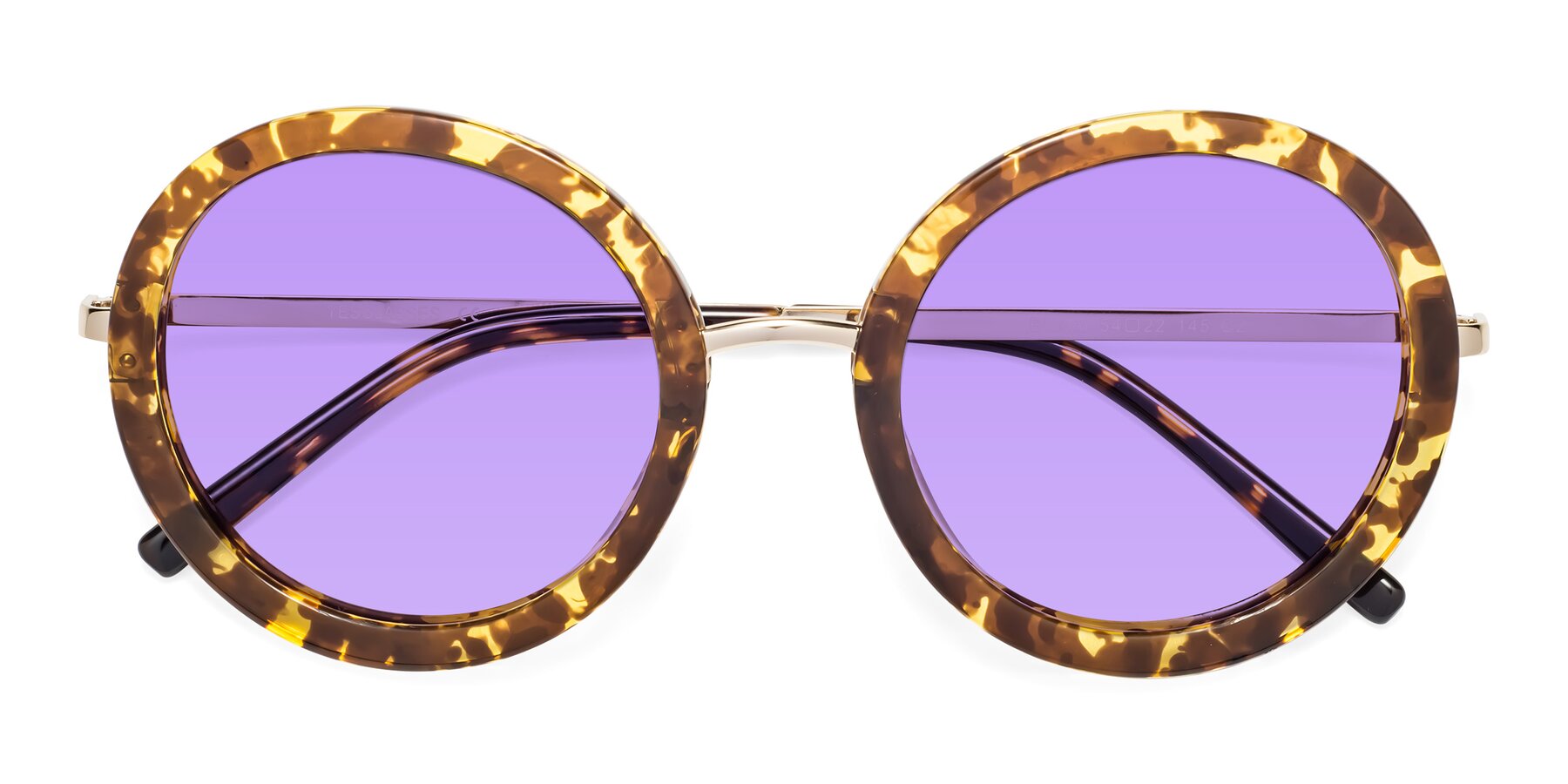 Folded Front of Bloom in Transparent Tortoise with Medium Purple Tinted Lenses