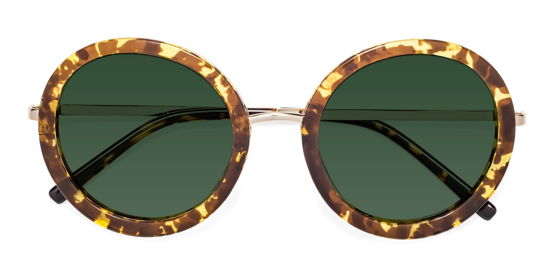 Folded Front of Bloom in Transparent Tortoise with Green Tinted Lenses