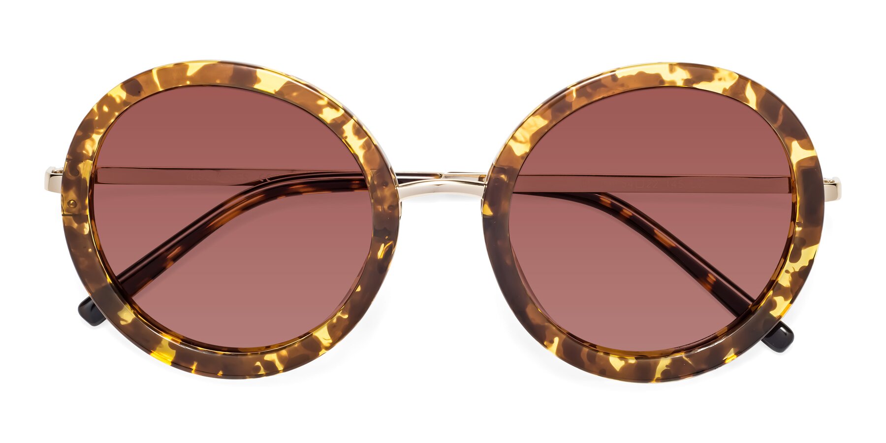 Folded Front of Bloom in Transparent Tortoise with Garnet Tinted Lenses