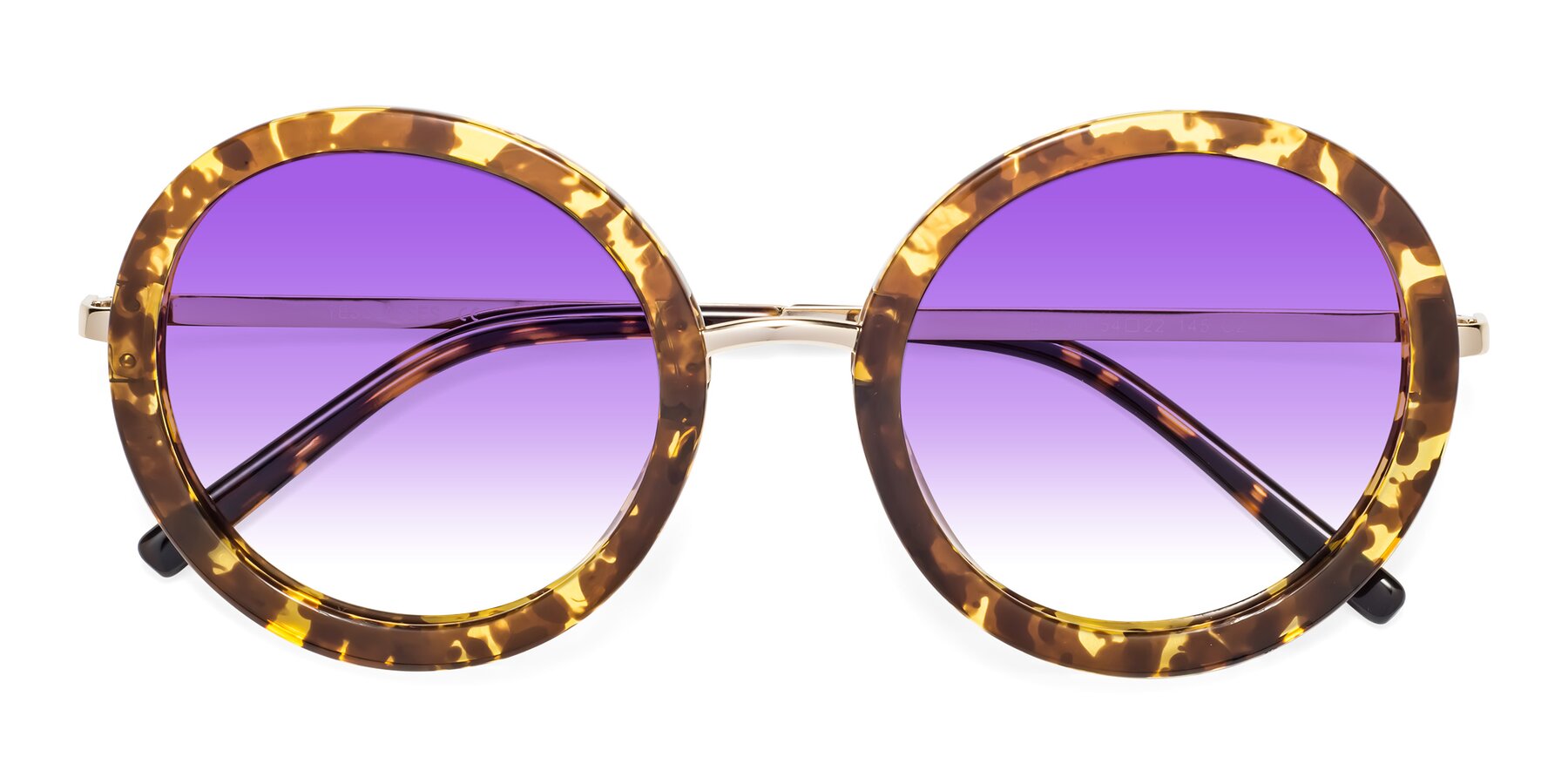 Folded Front of Bloom in Transparent Tortoise with Purple Gradient Lenses