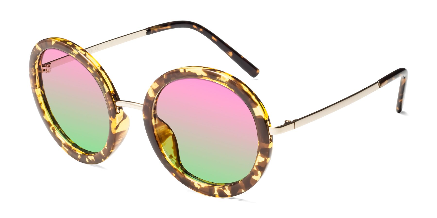 Angle of Bloom in Transparent Tortoise with Pink / Green Gradient Lenses