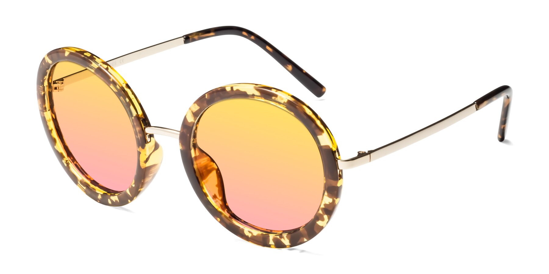 Angle of Bloom in Transparent Tortoise with Yellow / Pink Gradient Lenses