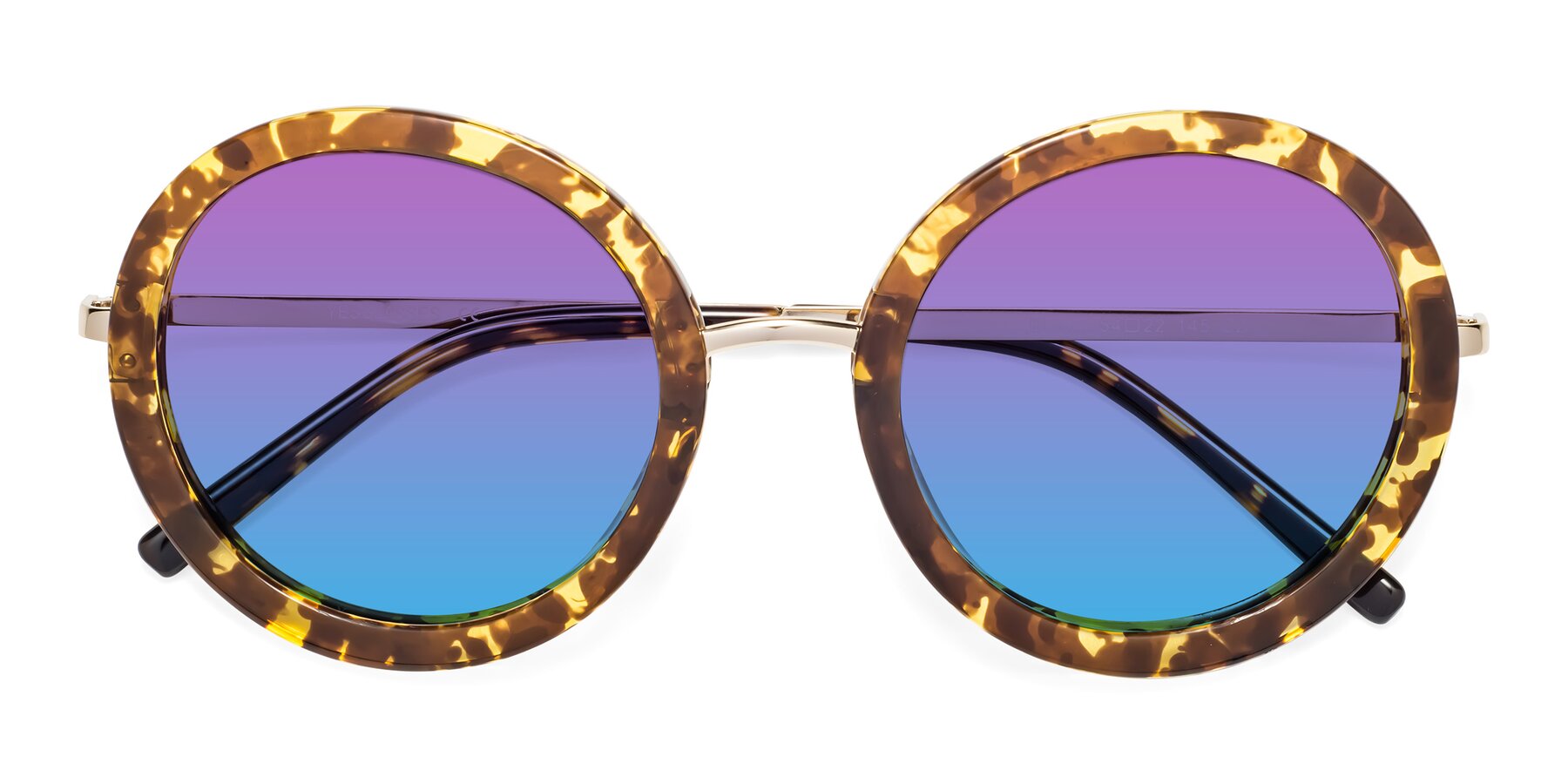 Folded Front of Bloom in Transparent Tortoise with Purple / Blue Gradient Lenses