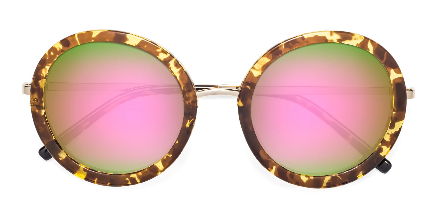 Folded Front of Bloom in Transparent Tortoise with Pink Mirrored Lenses