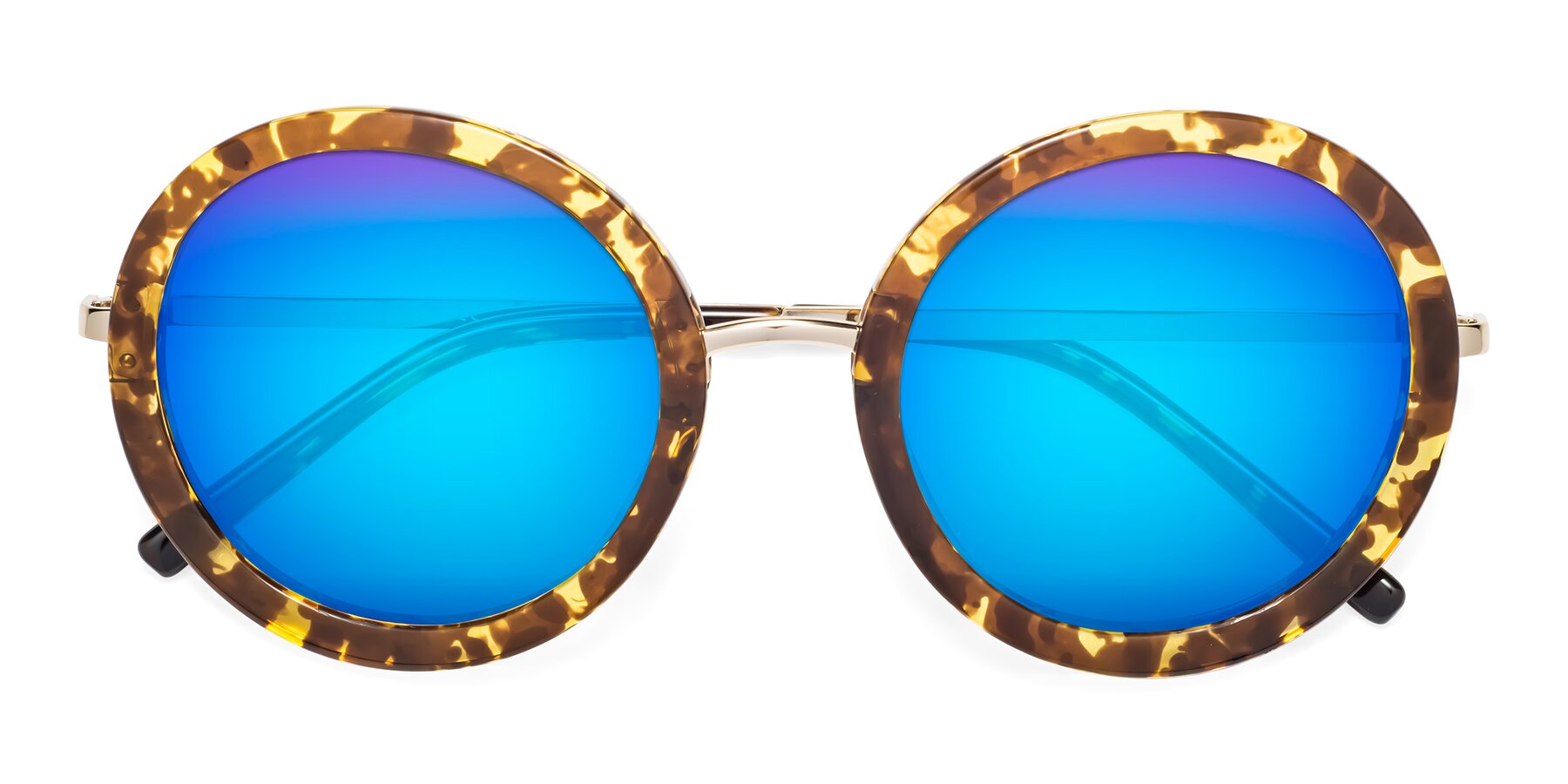 Folded Front of Bloom in Transparent Tortoise with Blue Mirrored Lenses