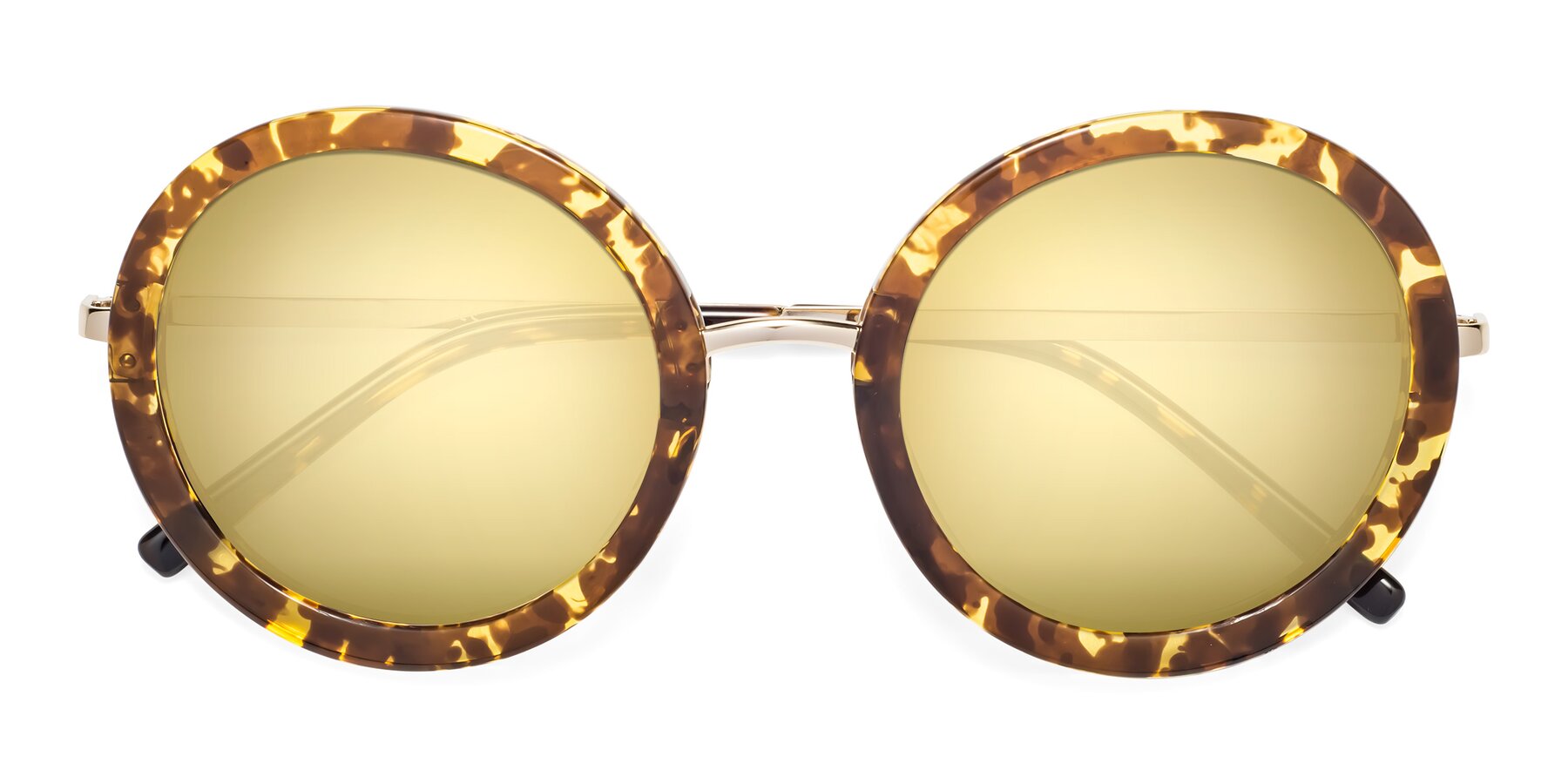 Folded Front of Bloom in Transparent Tortoise with Gold Mirrored Lenses