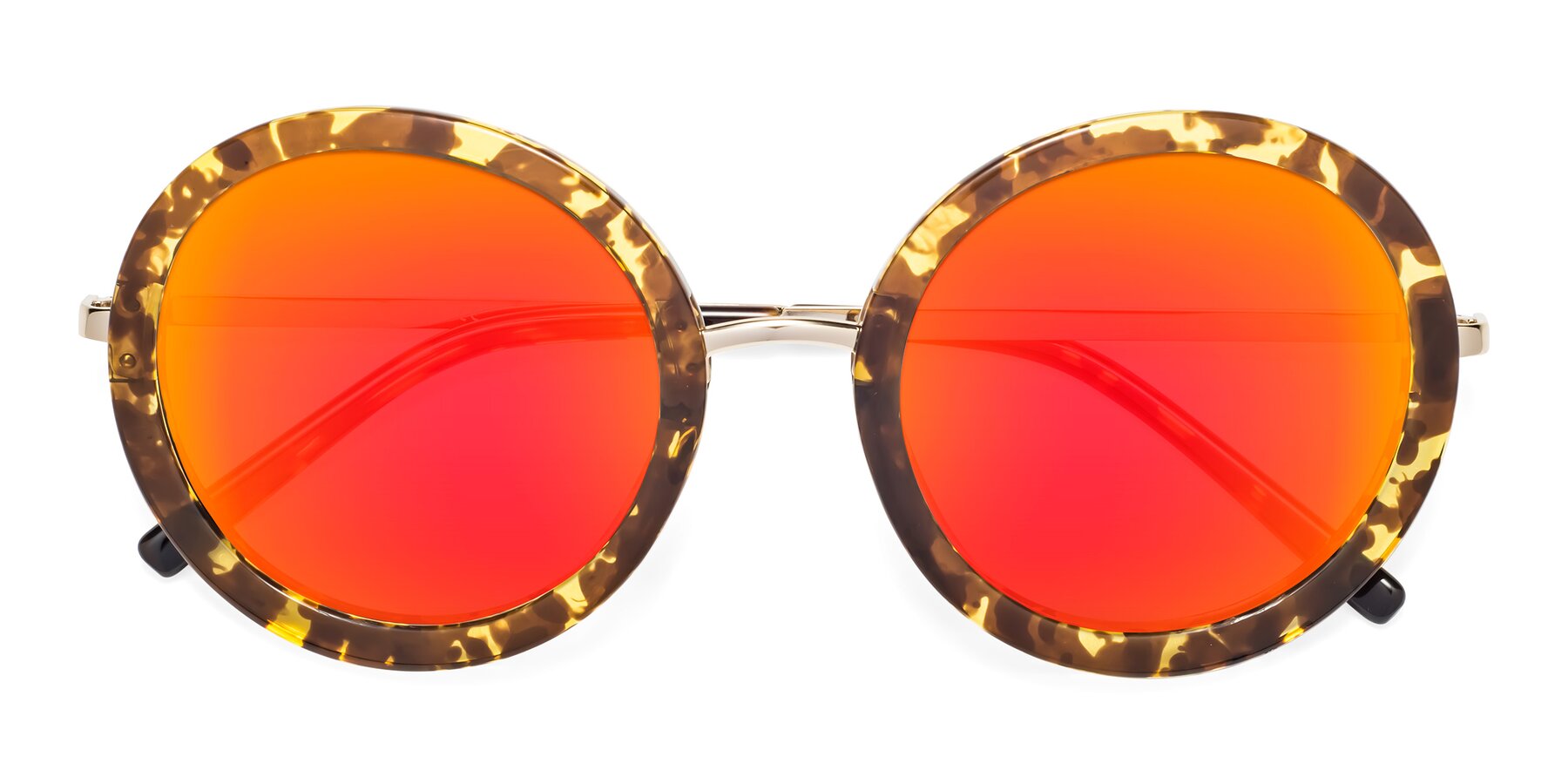 Folded Front of Bloom in Transparent Tortoise with Red Gold Mirrored Lenses