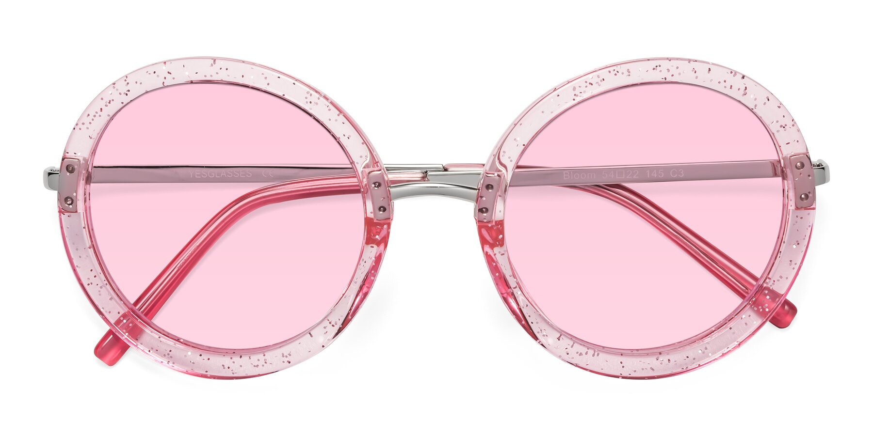 Folded Front of Bloom in Transparent Pearl Pink with Light Pink Tinted Lenses
