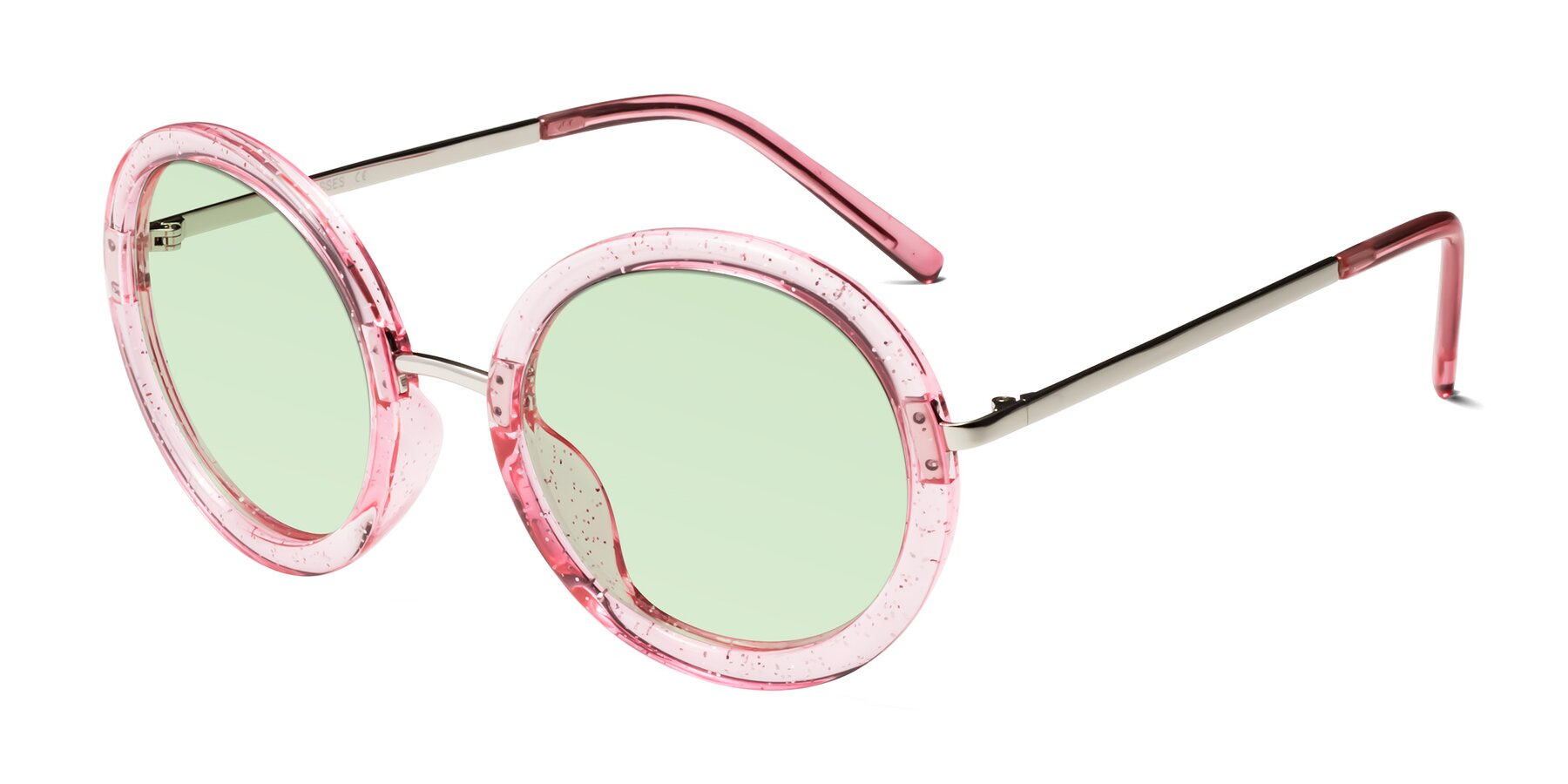 Angle of Bloom in Transparent Pearl Pink with Light Green Tinted Lenses