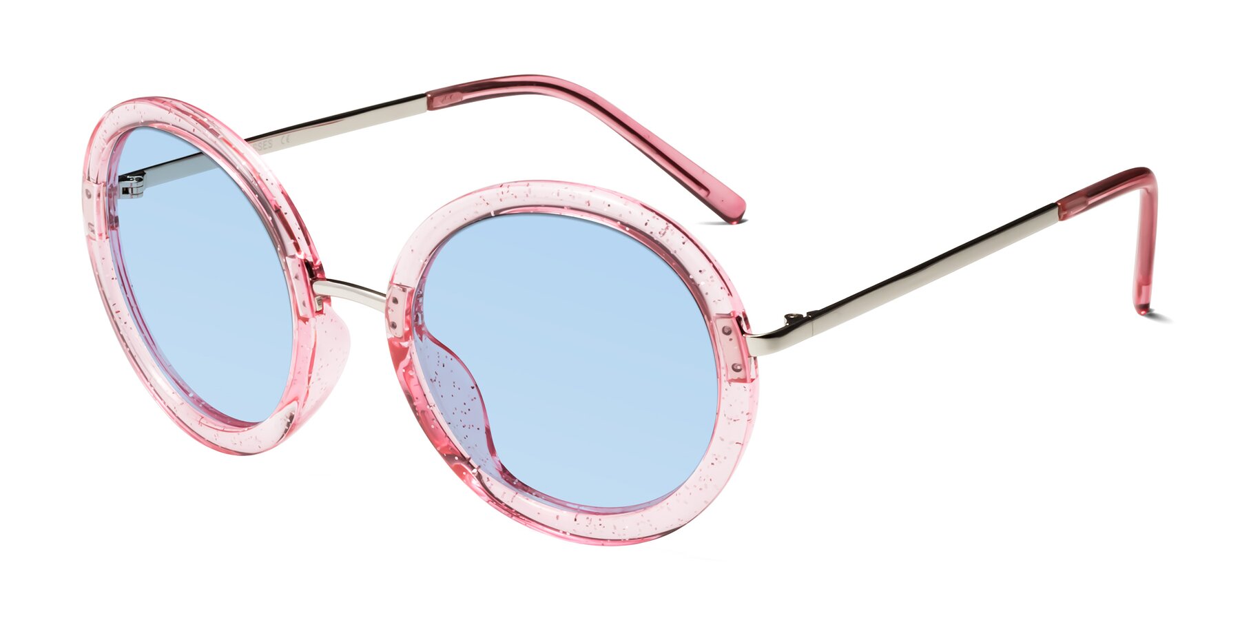 Angle of Bloom in Transparent Pearl Pink with Light Blue Tinted Lenses