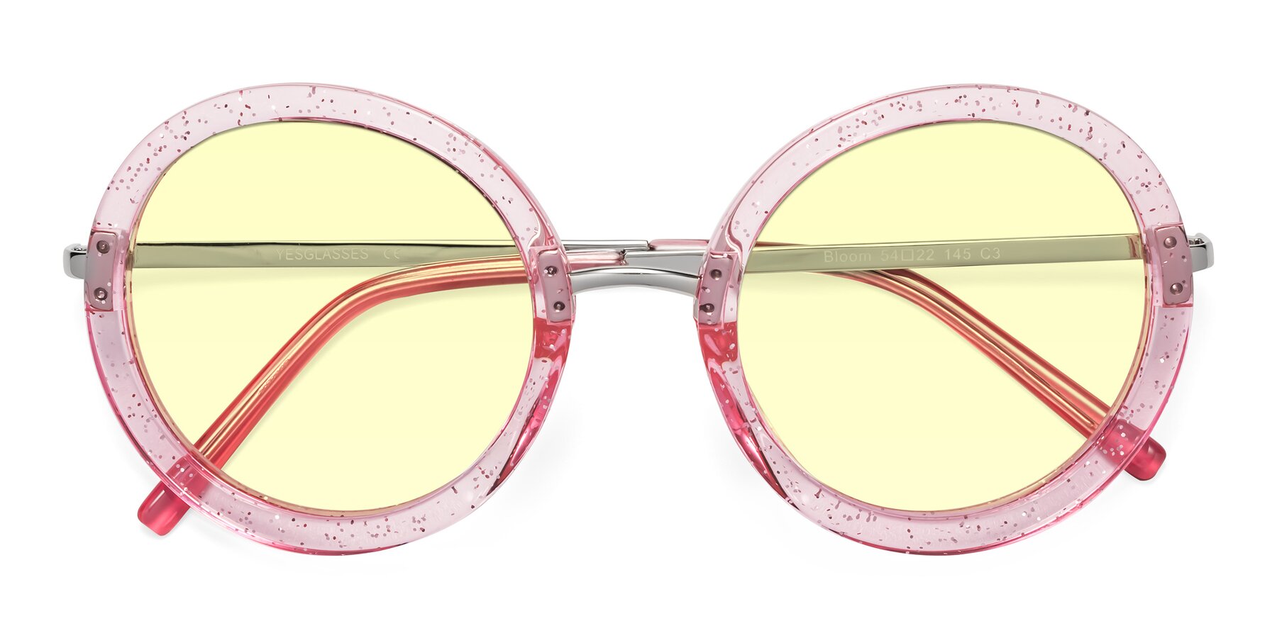 Folded Front of Bloom in Transparent Pearl Pink with Light Yellow Tinted Lenses