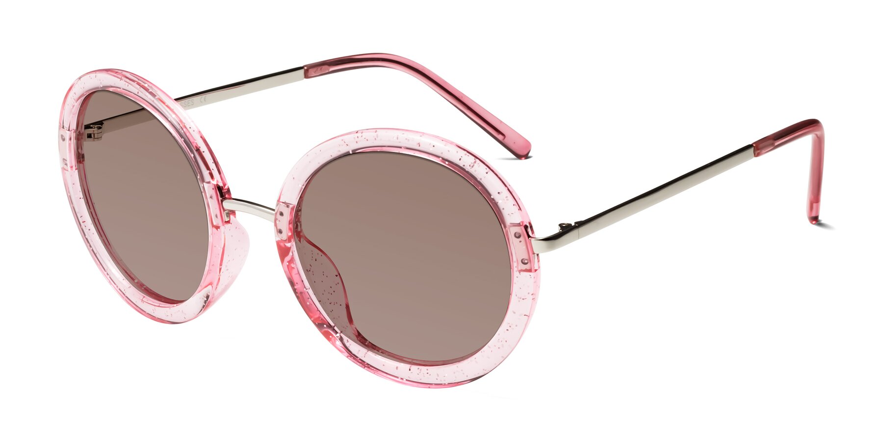 Angle of Bloom in Transparent Pearl Pink with Medium Brown Tinted Lenses