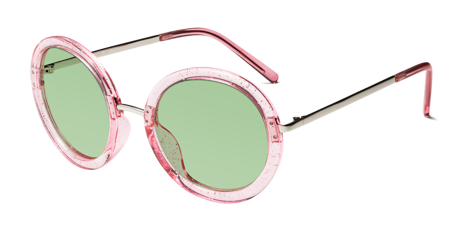 Angle of Bloom in Transparent Pearl Pink with Medium Green Tinted Lenses