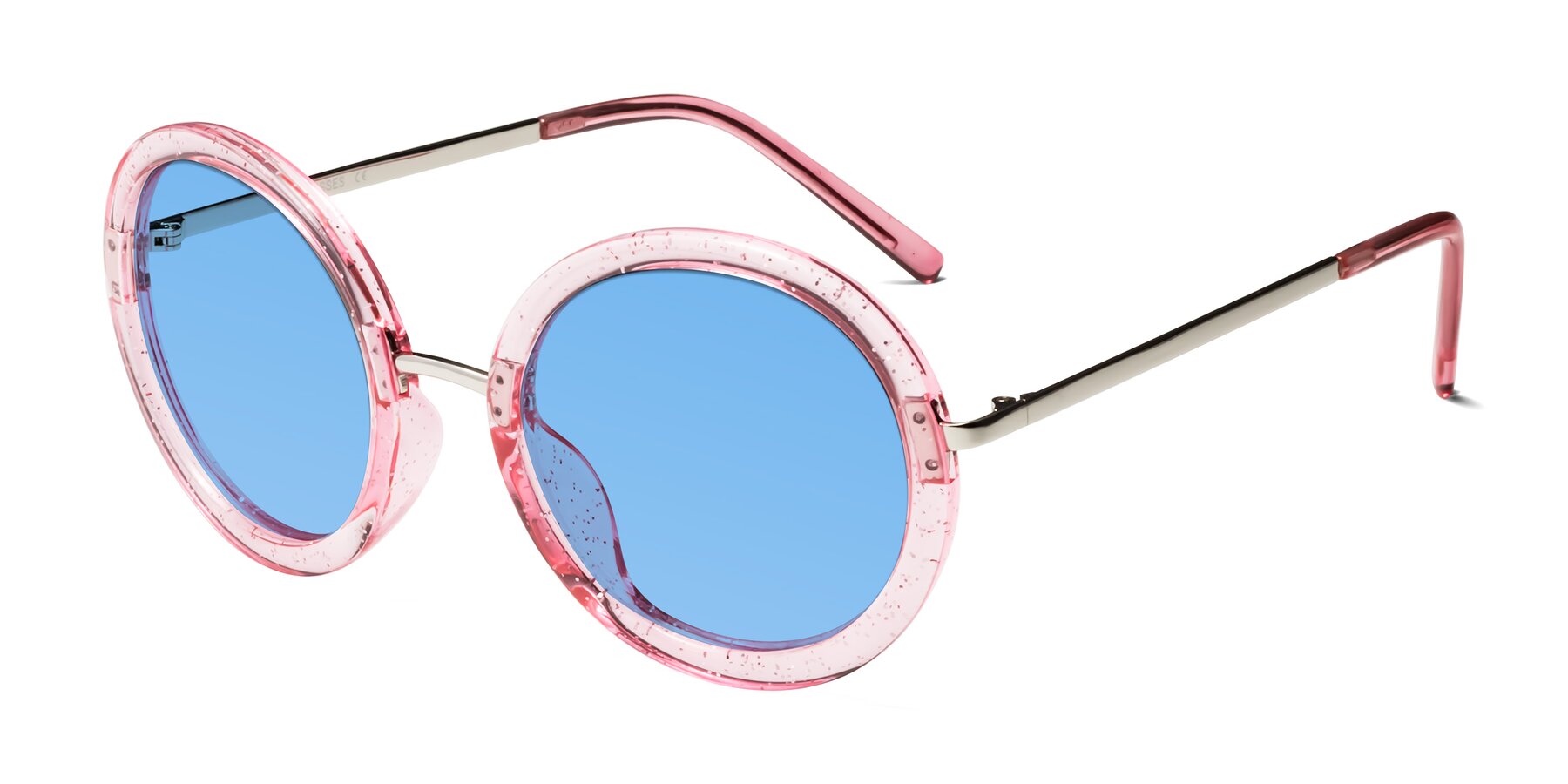 Angle of Bloom in Transparent Pearl Pink with Medium Blue Tinted Lenses