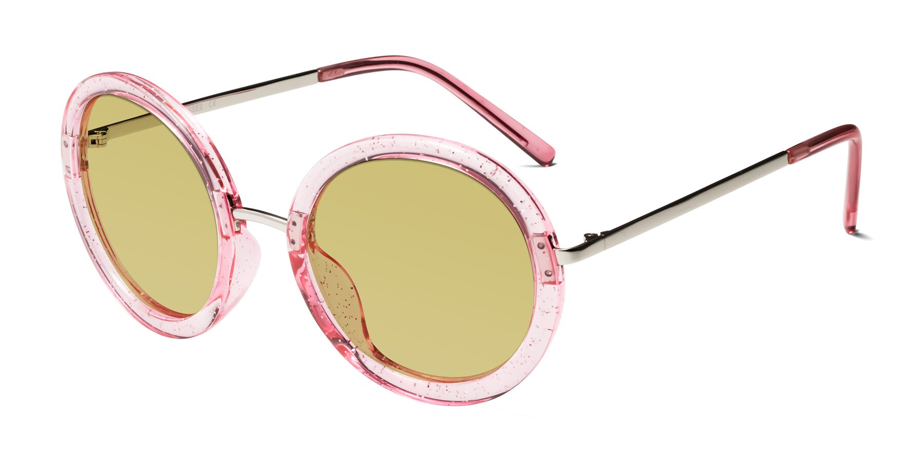 Angle of Bloom in Transparent Pearl Pink with Medium Champagne Tinted Lenses