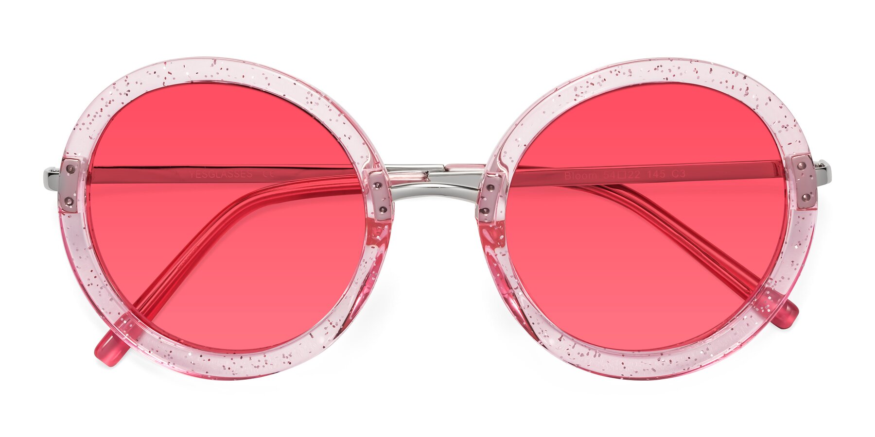 Folded Front of Bloom in Transparent Pearl Pink with Red Tinted Lenses