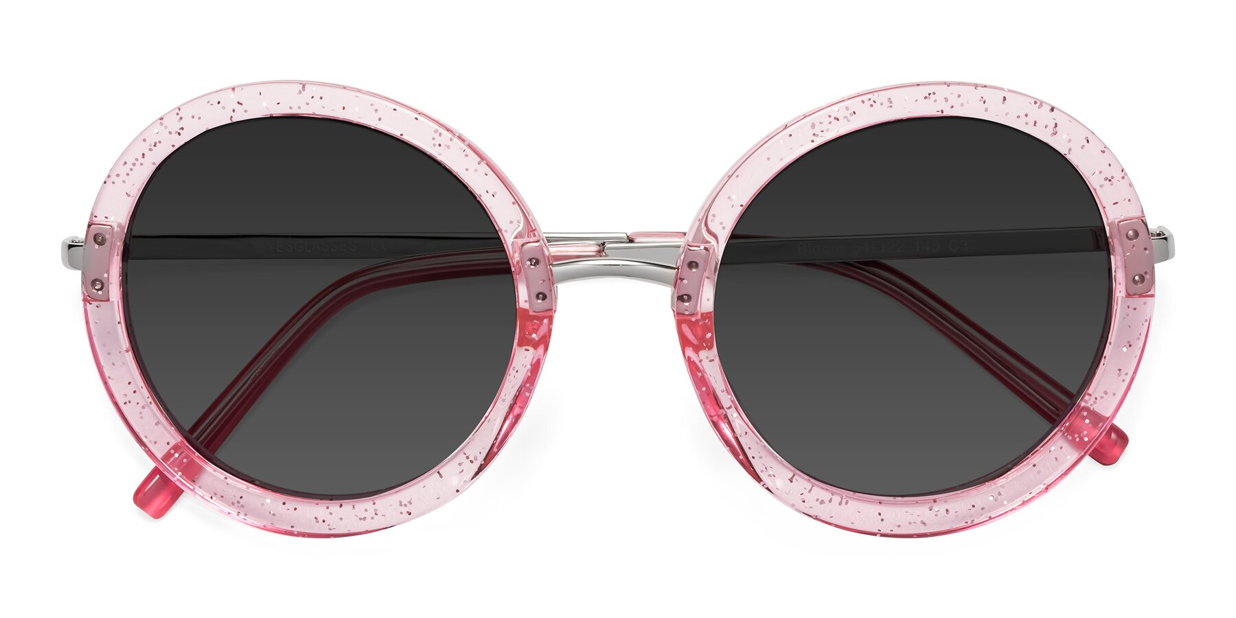 Folded Front of Bloom in Transparent Pearl Pink with Gray Tinted Lenses