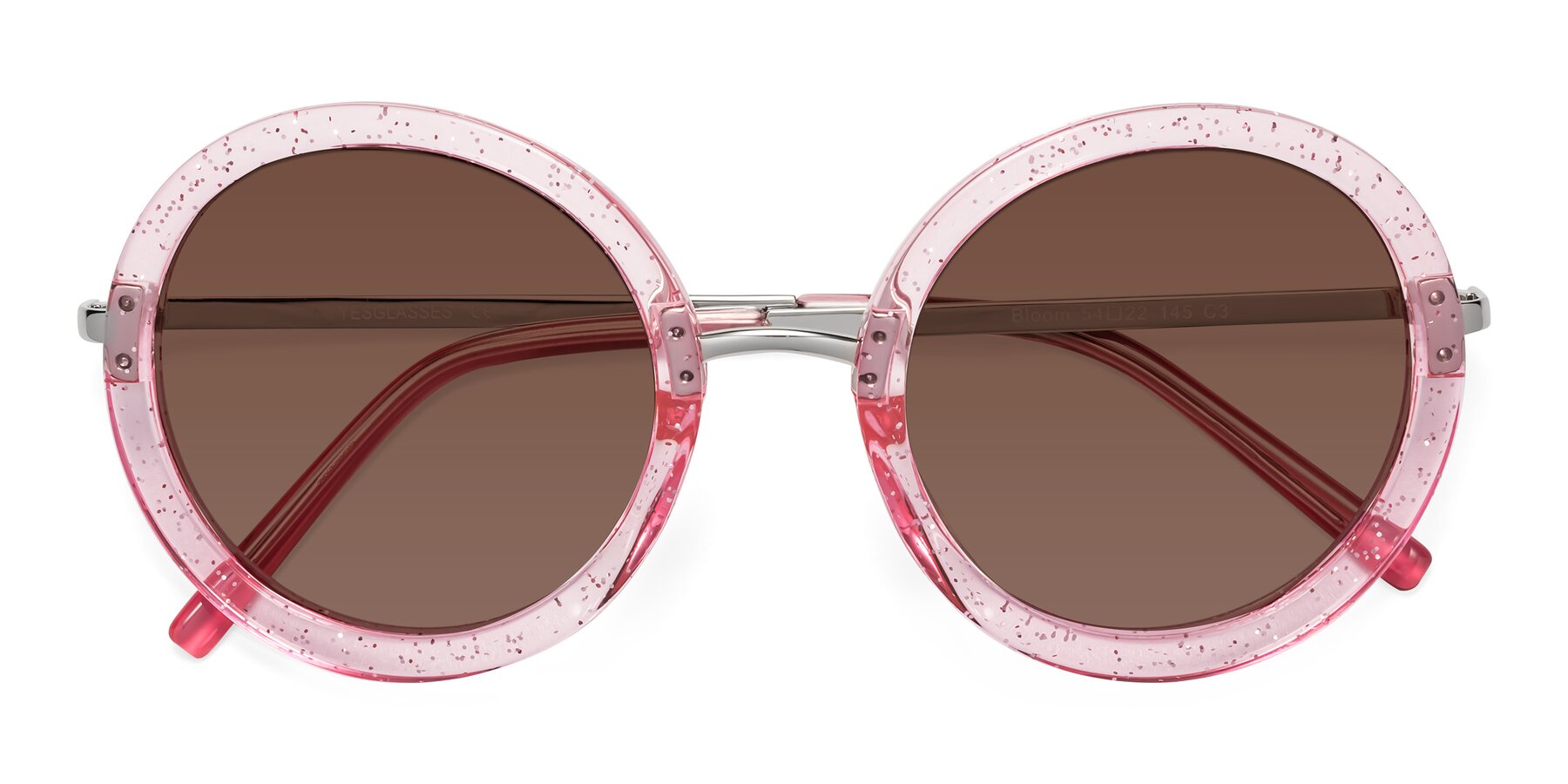 Folded Front of Bloom in Transparent Pearl Pink with Brown Tinted Lenses