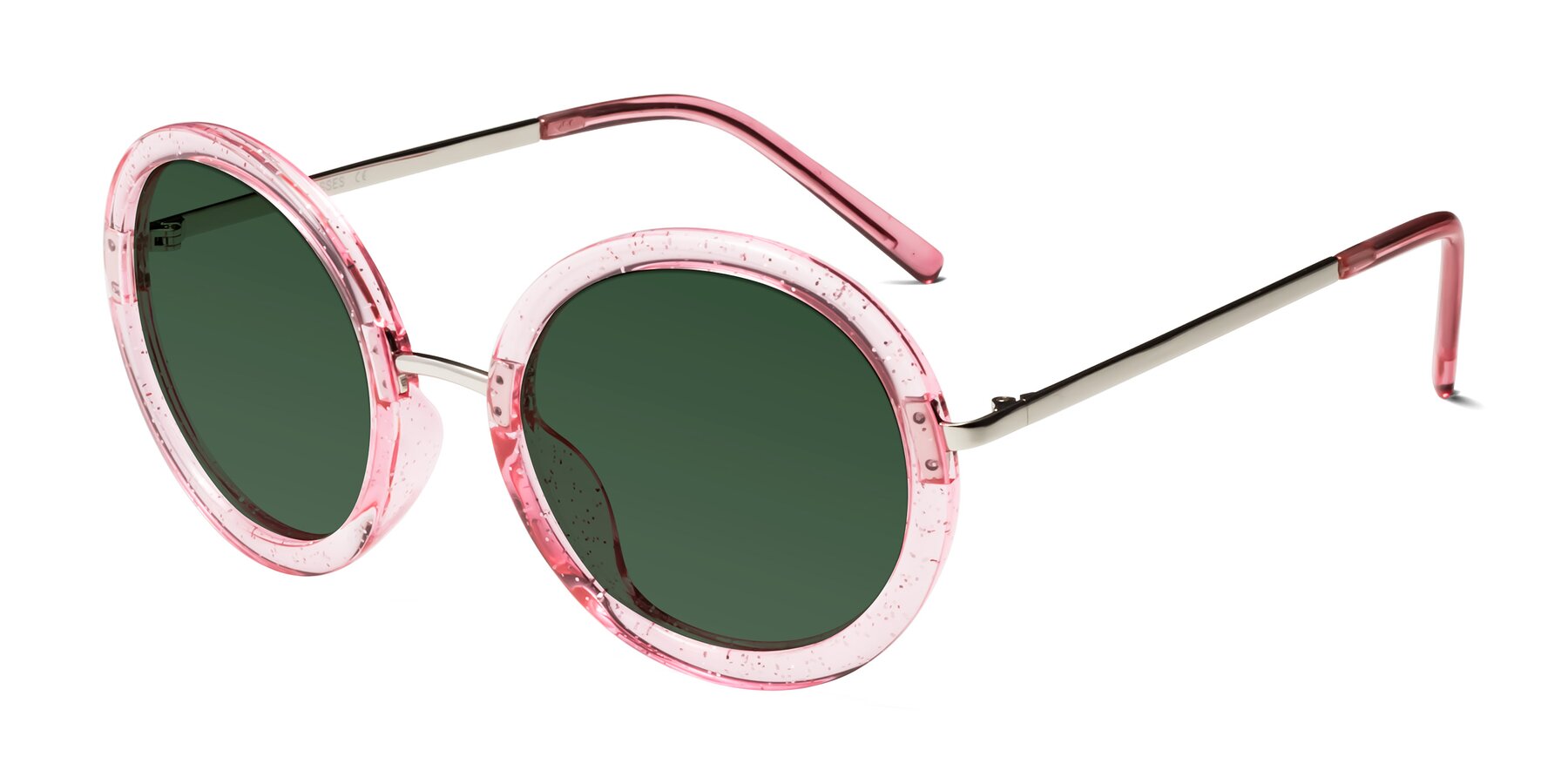 Angle of Bloom in Transparent Pearl Pink with Green Tinted Lenses