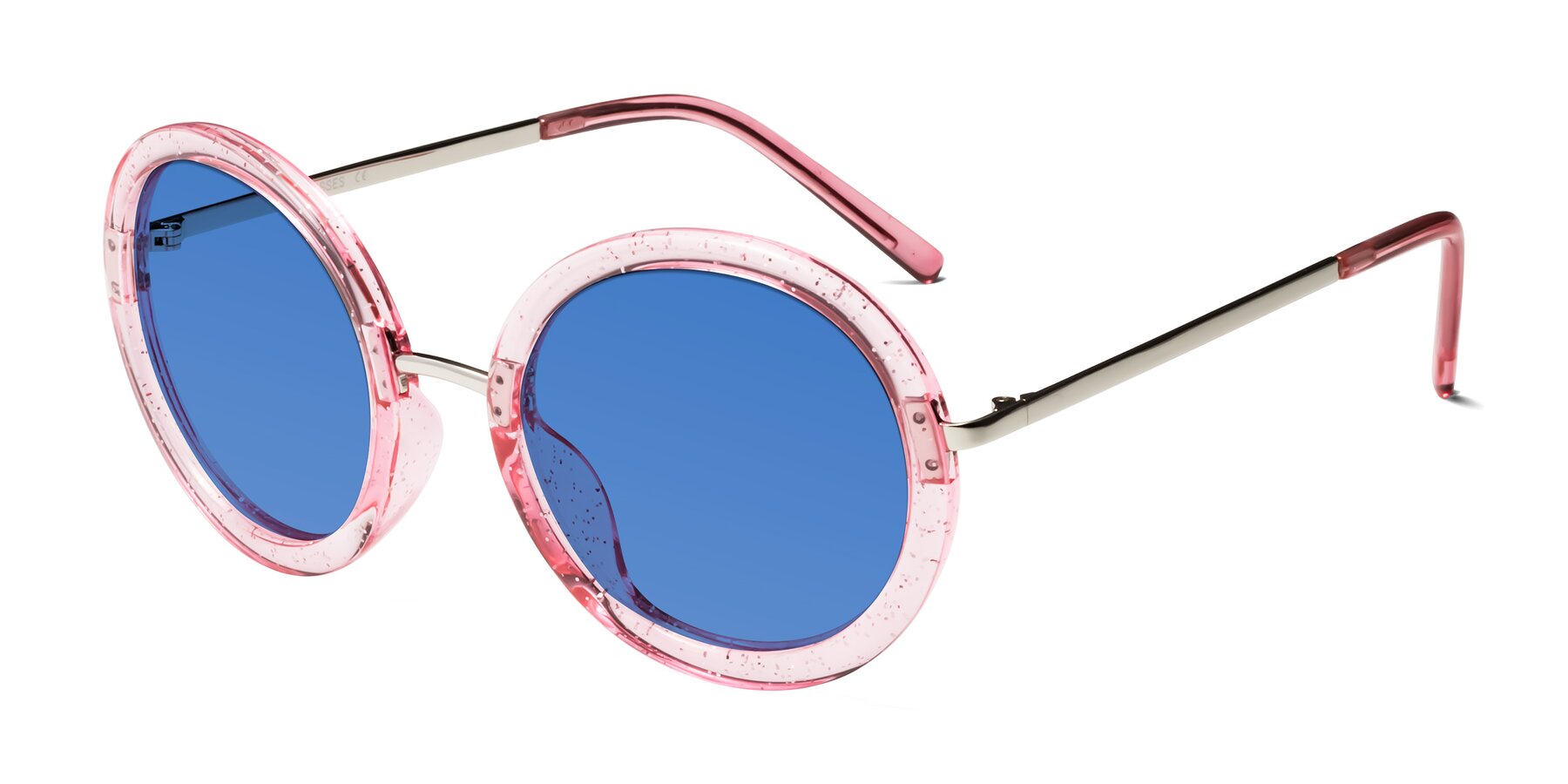 Angle of Bloom in Transparent Pearl Pink with Blue Tinted Lenses
