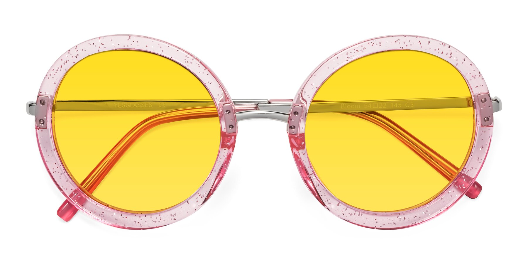 Folded Front of Bloom in Transparent Pearl Pink with Yellow Tinted Lenses