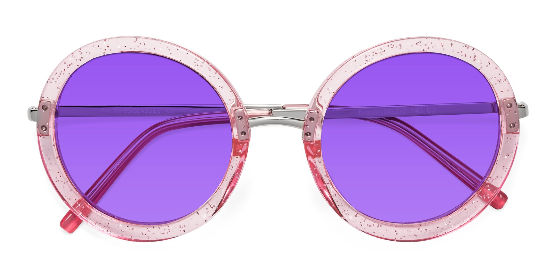 Folded Front of Bloom in Transparent Pearl Pink with Purple Tinted Lenses