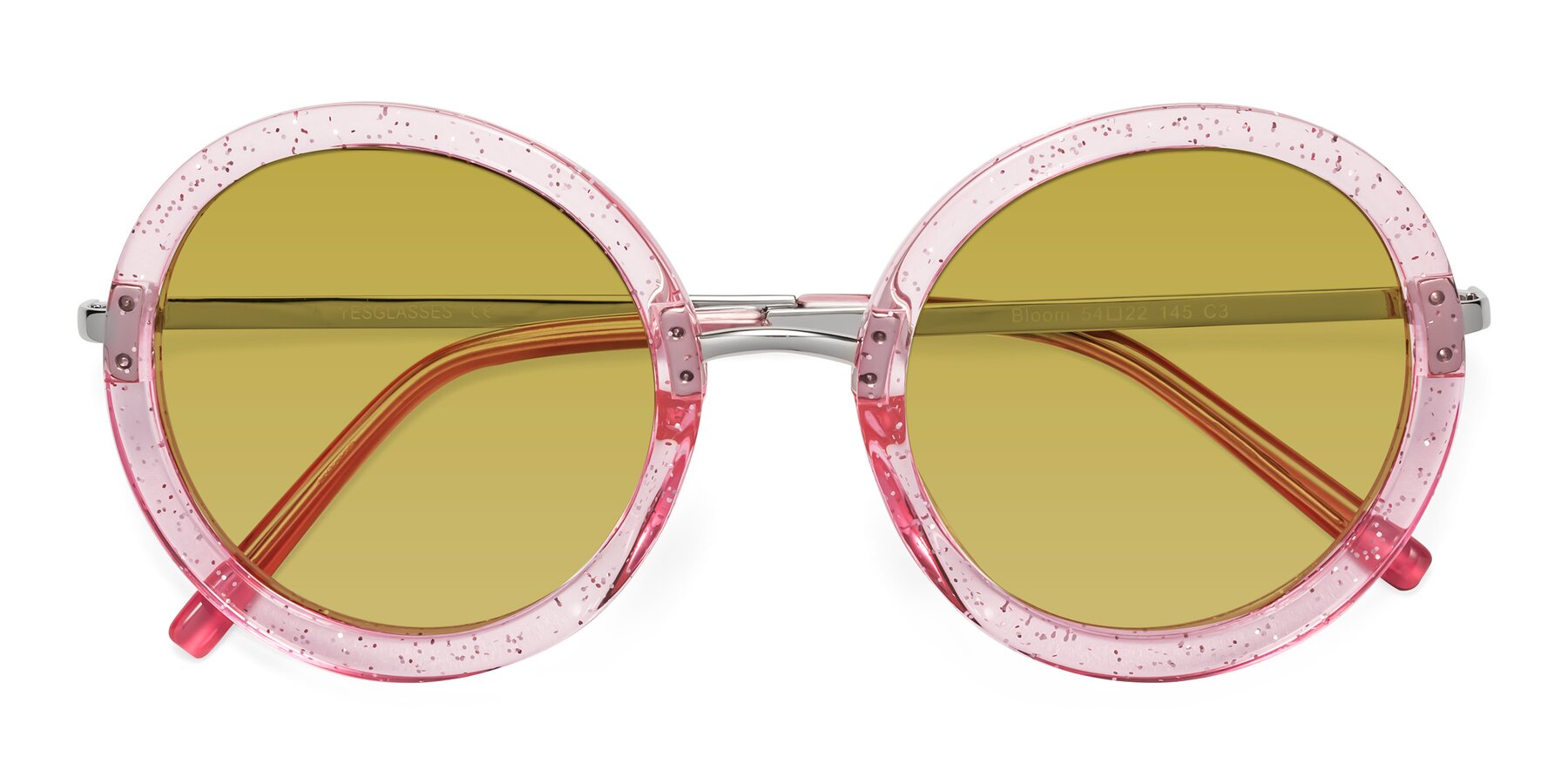 Folded Front of Bloom in Transparent Pearl Pink with Champagne Tinted Lenses