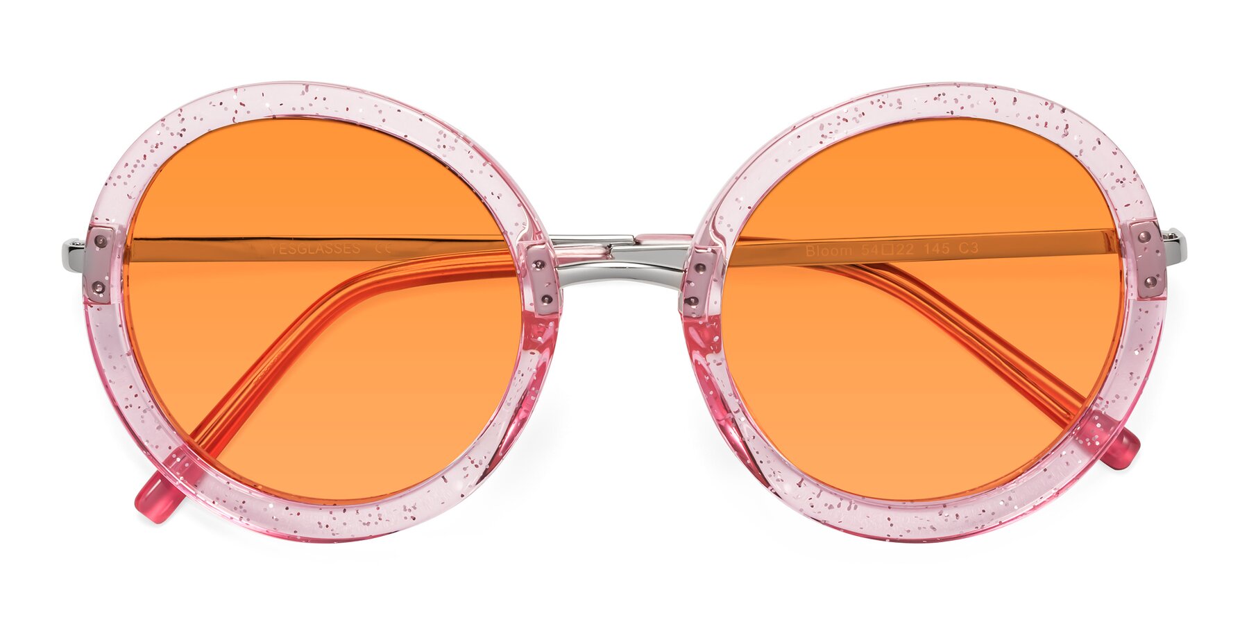 Folded Front of Bloom in Transparent Pearl Pink with Orange Tinted Lenses