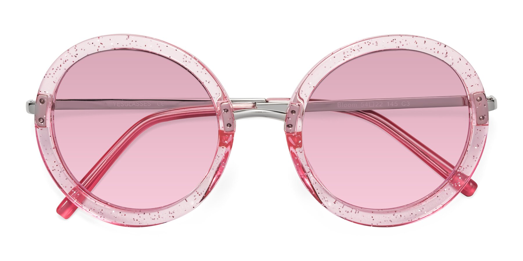 Folded Front of Bloom in Transparent Pearl Pink with Light Wine Tinted Lenses