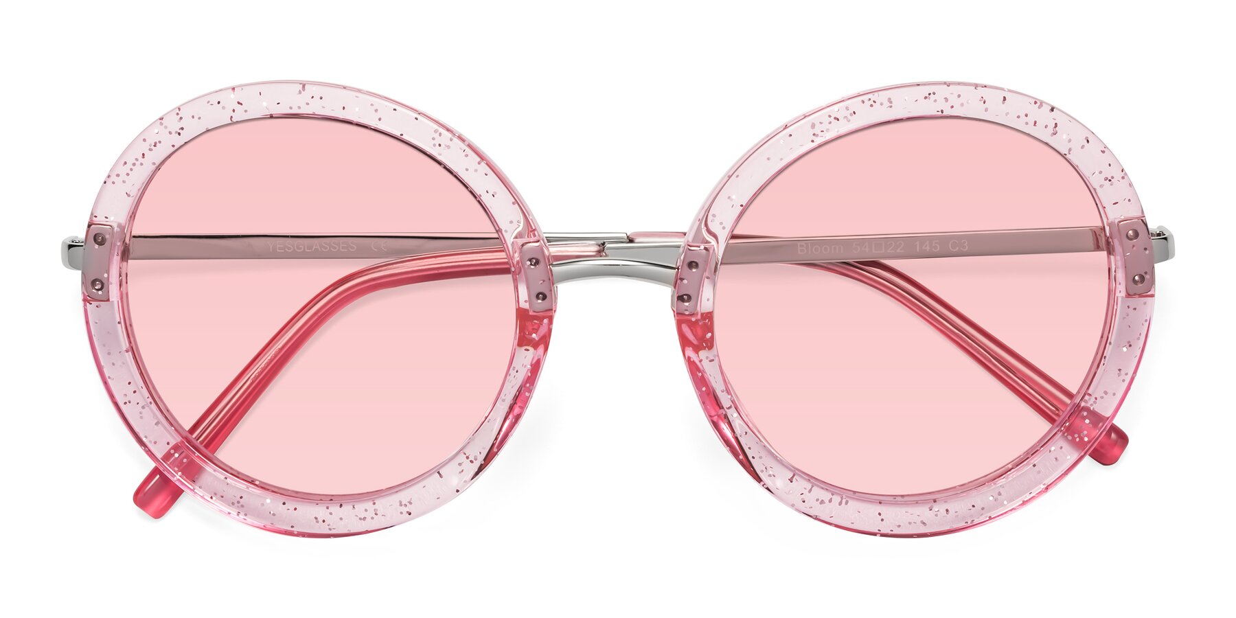 Folded Front of Bloom in Transparent Pearl Pink with Light Garnet Tinted Lenses