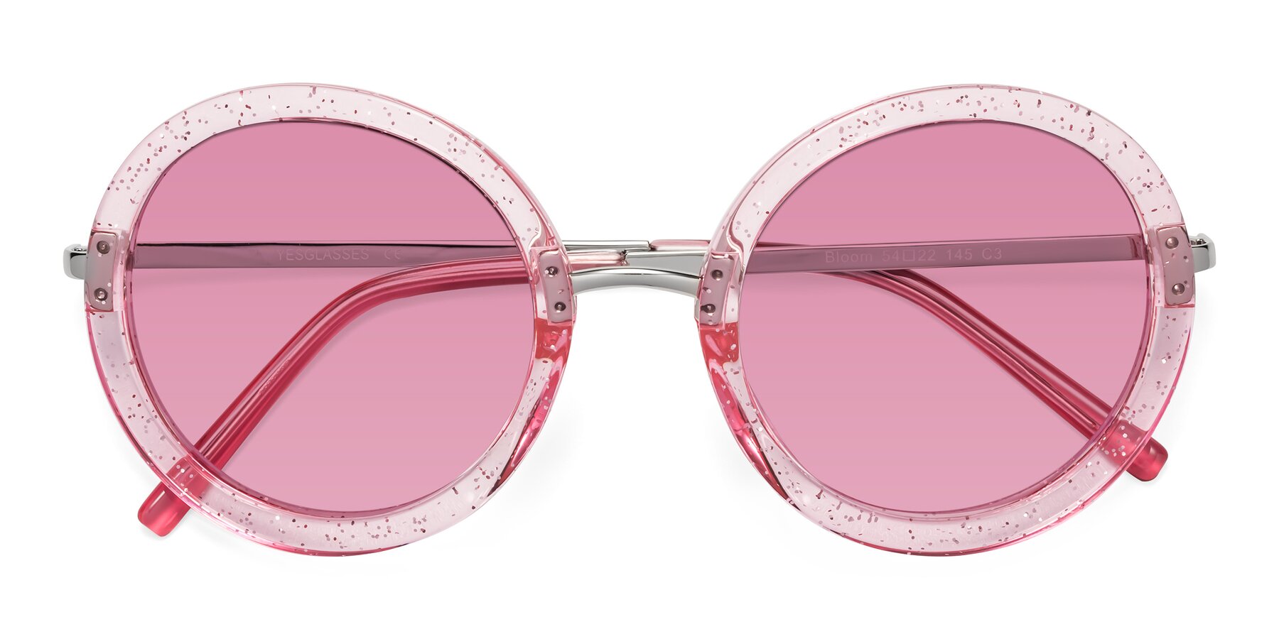 Folded Front of Bloom in Transparent Pearl Pink with Medium Wine Tinted Lenses