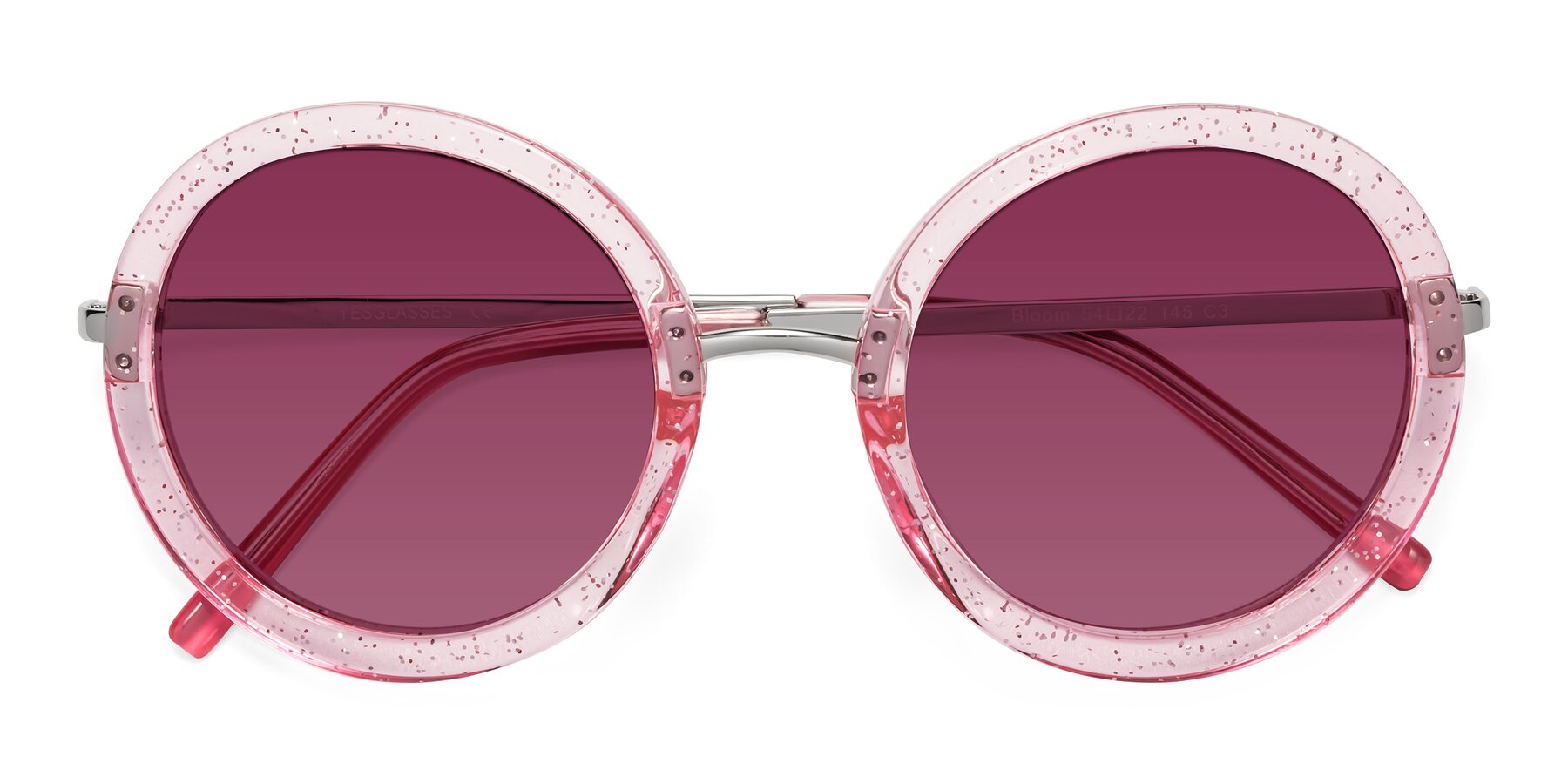 Folded Front of Bloom in Transparent Pearl Pink with Wine Tinted Lenses